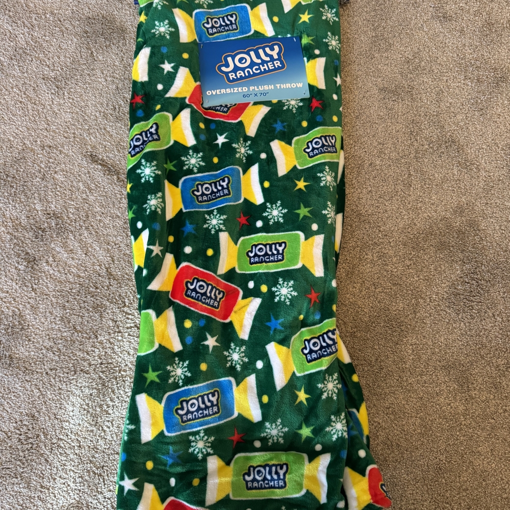 Jolly Rancher Christmas Plush Throw Blanket NWT 60"x70" | Candy Print Oversized